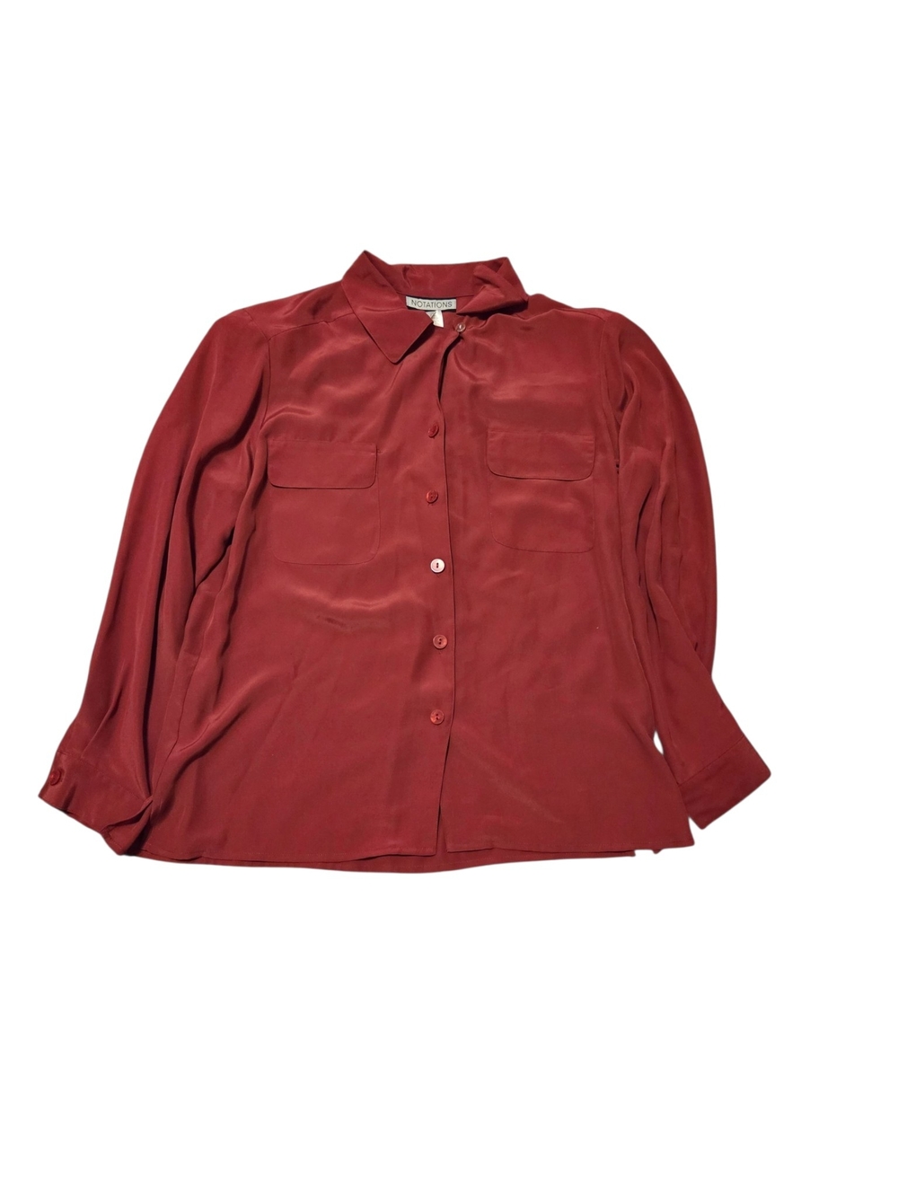 Silky Red Button-Front Blouse - Unknown Brand